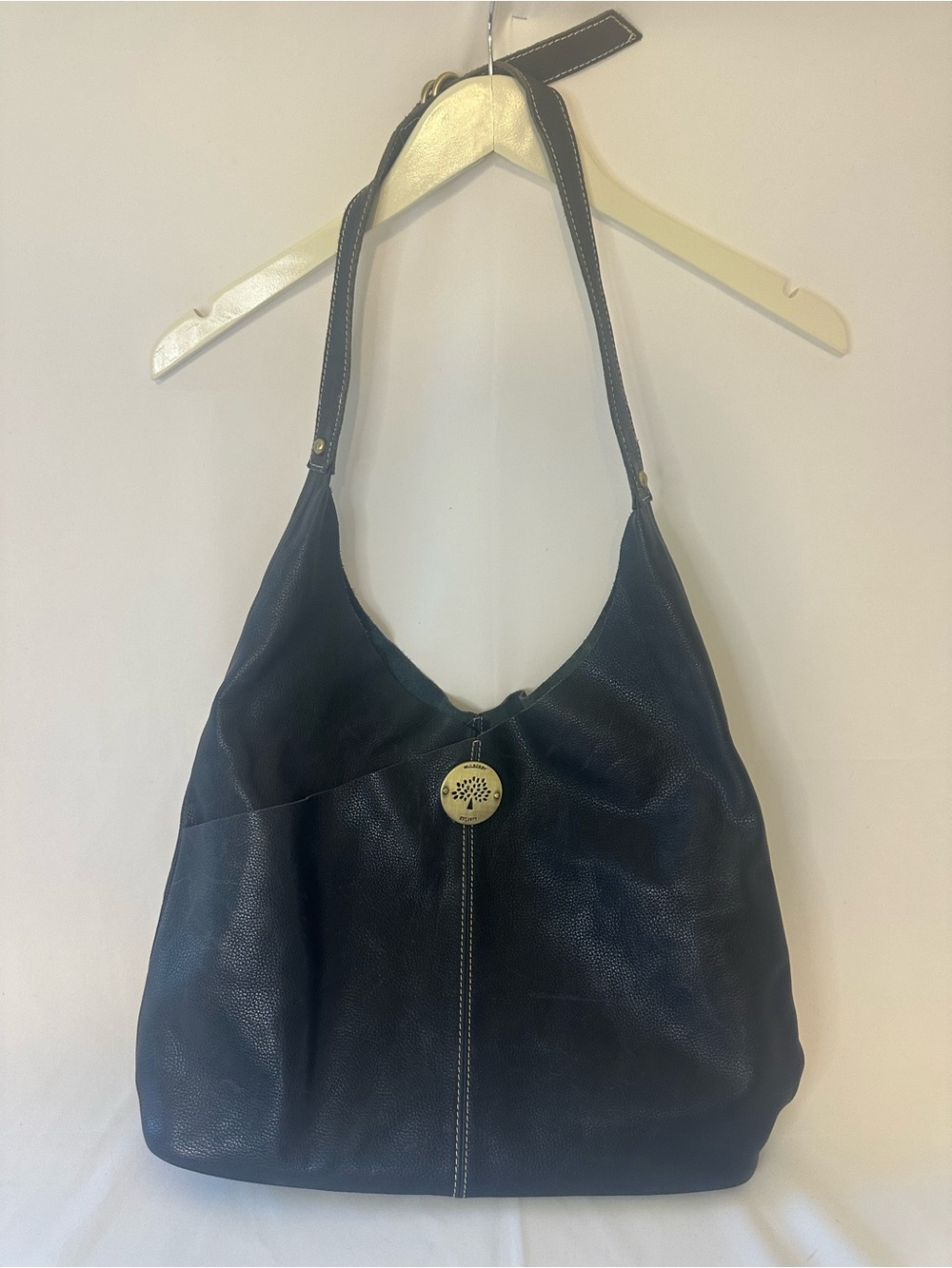 Mulberry Black Leather Hobo Bag with Brass Button